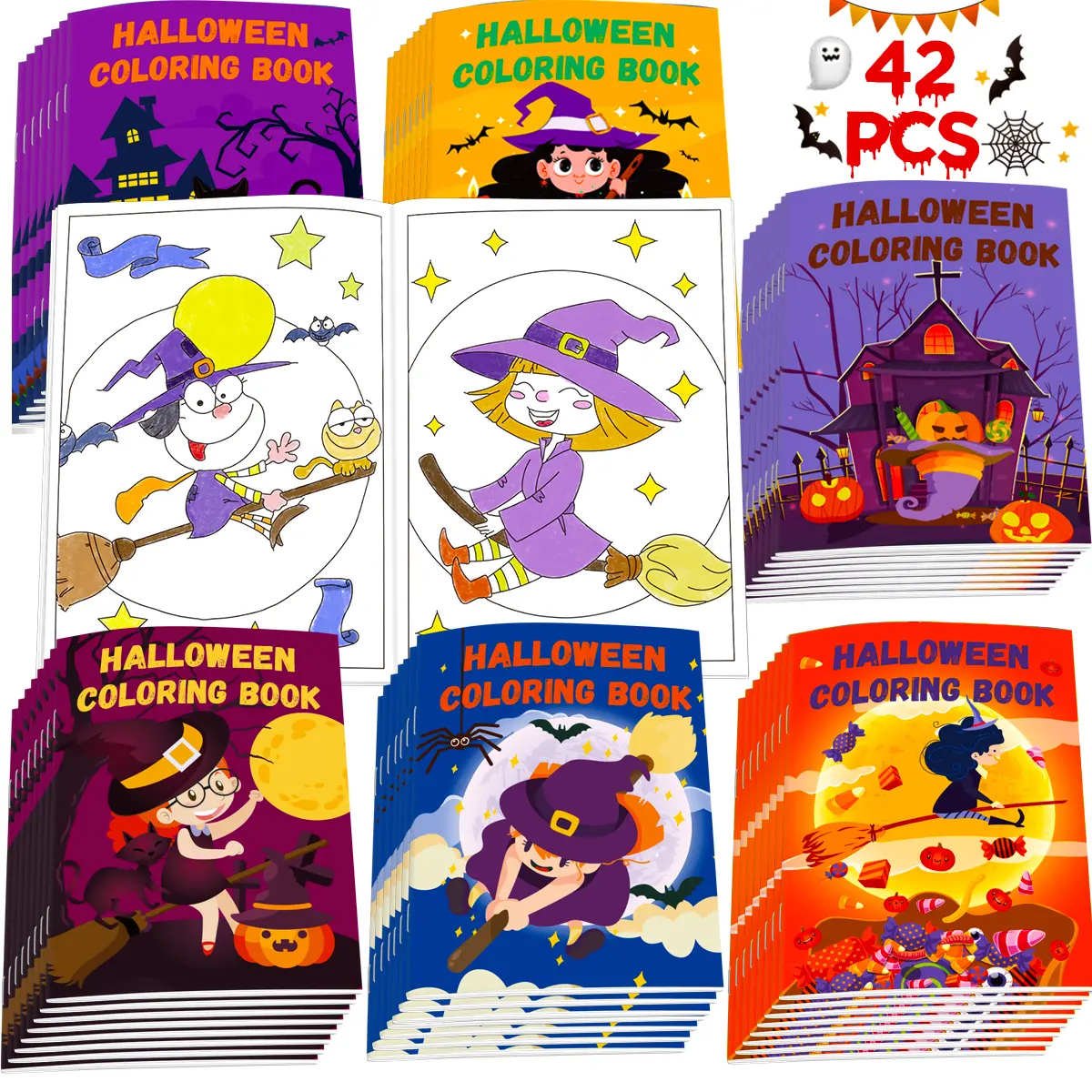 42Pcs Kids' Halloween Coloring Art Sets with Coloring Book - Mini Gifts for Boys/Girls, Party Favors, Trick or Treat Goodie Bag Fillers, Classroom Activity Supplies