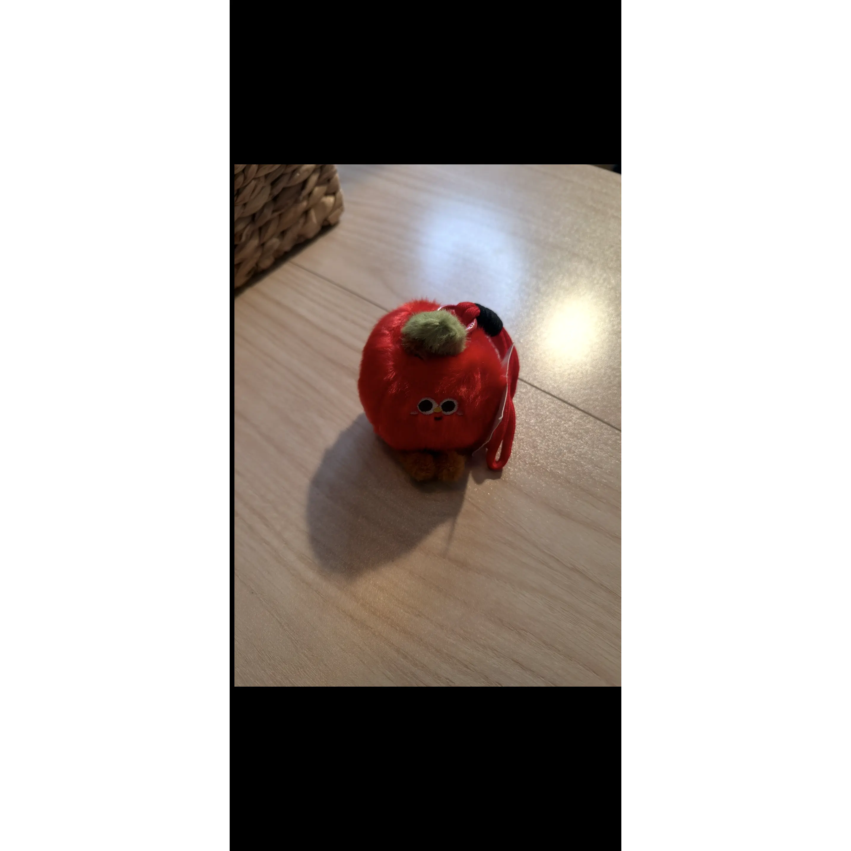 Apple keychain - Adorable Red Plush keychain with Green Leaf and Expressive Eyes - Soft and Cuddly