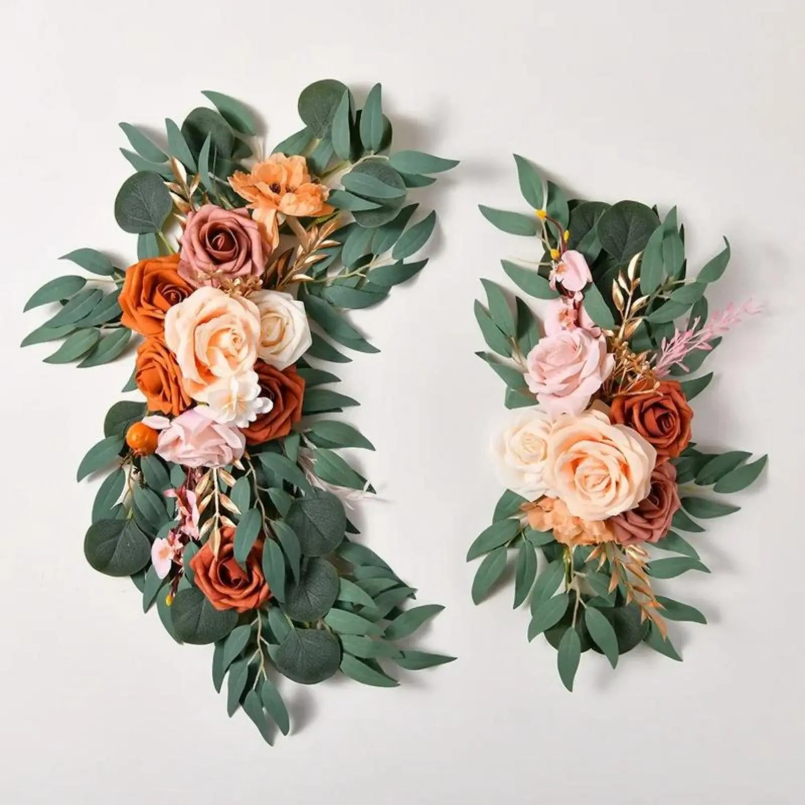 Contemporary 2-Piece Dusty Rose-Blue Synthetic Eucalyptus Wedding Arch Kit, Artificial Fake Flowers Garland with Drapes, Flower Decor for Wedding Ceremony, Indoor/Outdoor Home Festive DIY Decor, Flower Design Decorations