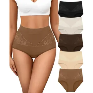 Women's Cotton Underwear Slight Tummy Control High Waisted Postpartum Panties Soft Full Coverage Briefs 5 Pack Skin-Friendly Fabric 2026 Elegant Breathable