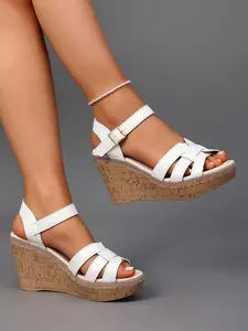 Summer New Woven Platform Heels Wedge Sandals for Women, Thick Sole Roman Shoes, Stylish Elegant Classy Classic Open Toe Back Strap Heeled High Heels, Versatile Casual Footwear