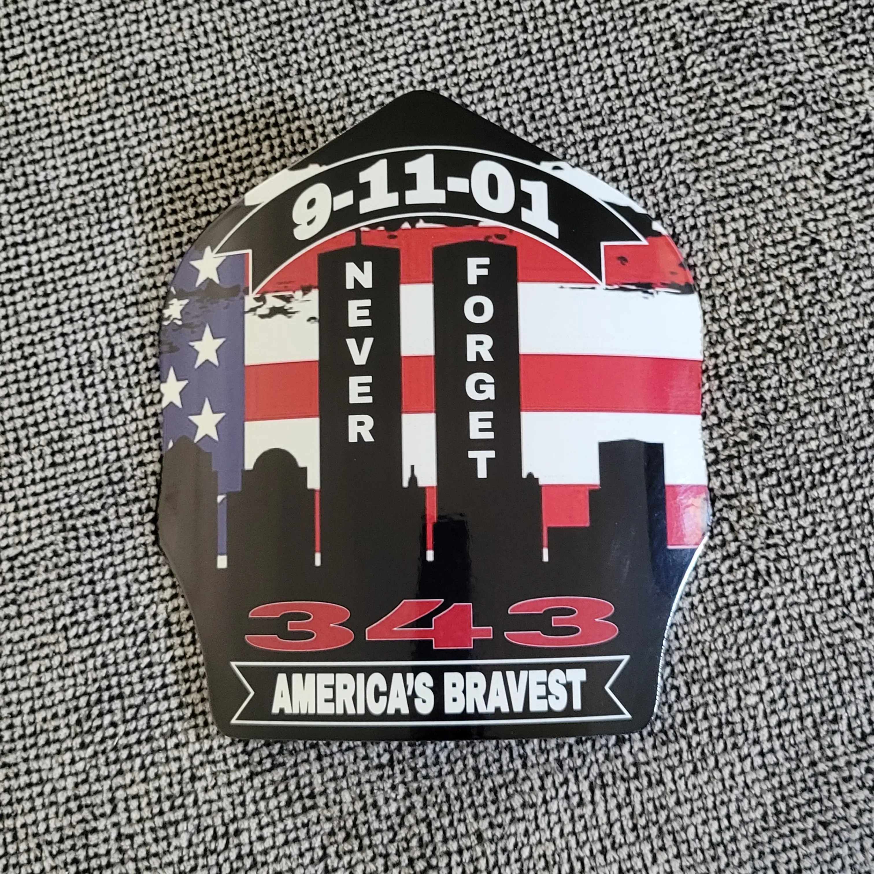 Firefighter helmet shield.  9-11 memorial shield