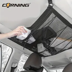 Double-layer breathable car roof storage net bag, universal hook, non-slip, durable, space-optimizing, 27 inches * 19 inches, double zipper design, suitable for cars/SUVs/pickup trucks