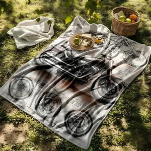 1 piece Structural Design Analysis of the Harley-Davidson Fat Boy Motorcycle themed flannel blanket - Oversized comfortable flannel sofa blanket, suitable for beds and sofas, modern geometric pattern design, all-season use, Winter Blanket