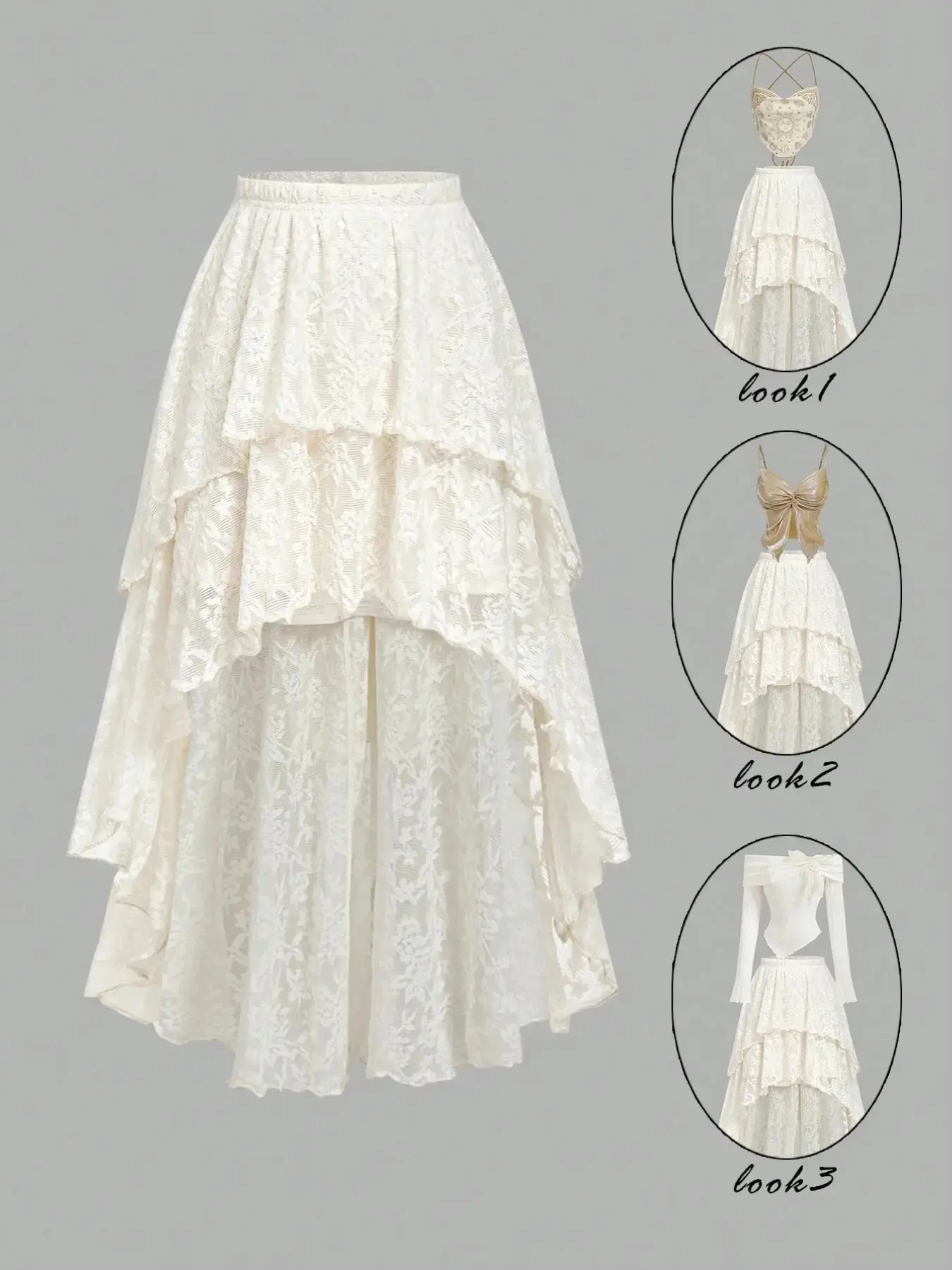 Vintage Royal Floral Lace Women's Skirt, Asymmetrical Hem, Elegant Chic Formal Party Skirt Formal Skirts for Valentine's Day, Birthday, Wedding Guest