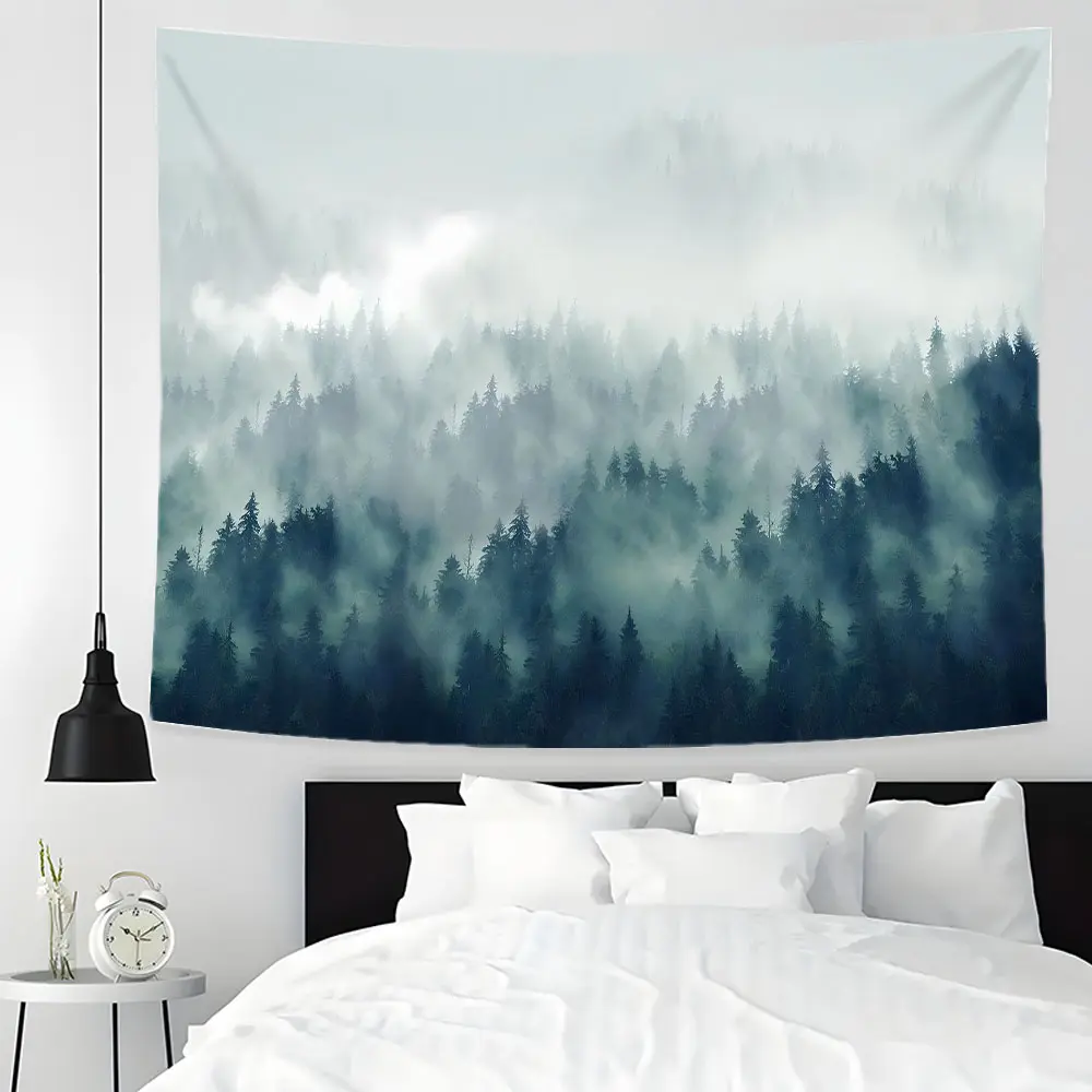 Mist Forest Design Large Wall Hanging Rug, Natural Landscape Lover Multiple Sizes Polyester Fabric for Wall Decoration, Easy to Clean and Maintain. Soft and Durable Material, Suitable for Living rooms, Bedrooms, Homes and Parties Great Gift for Family