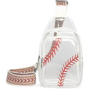 Clear Bag for Stadium Approved Women Crossbody Bag, Baseball Print Crossbody Purses Wide Guitar Strap Chest Sling Purse