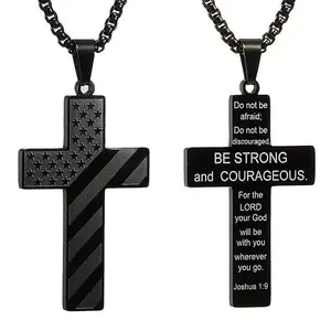 Easter Cross Necklace Bible Verse Stainless Steel American Flag Pendant Chain for Boys Men Religious Jewelry Gifts