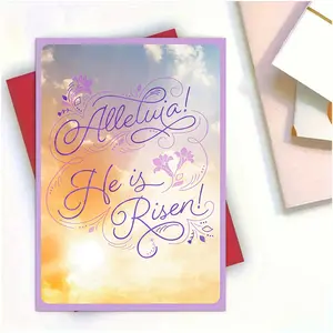 Christian Easter Blessing Card, Vintage Floral Style, Alleluia! He Is Risen!, Perfect for Church Services & Gifts