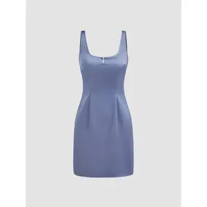 Cider [size 0-10] Satin Square Neck Solid Mini Dress