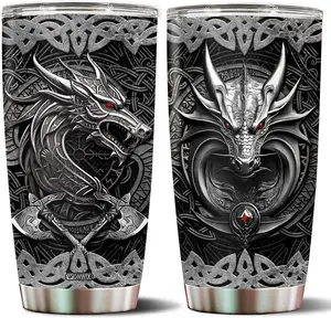 Dragon Viking Gifts for Men - 20 Ounce Coffee Mug, Stainless Steel Insulated Travel Mug with Lid, Water Bottle, Gift for Vikings