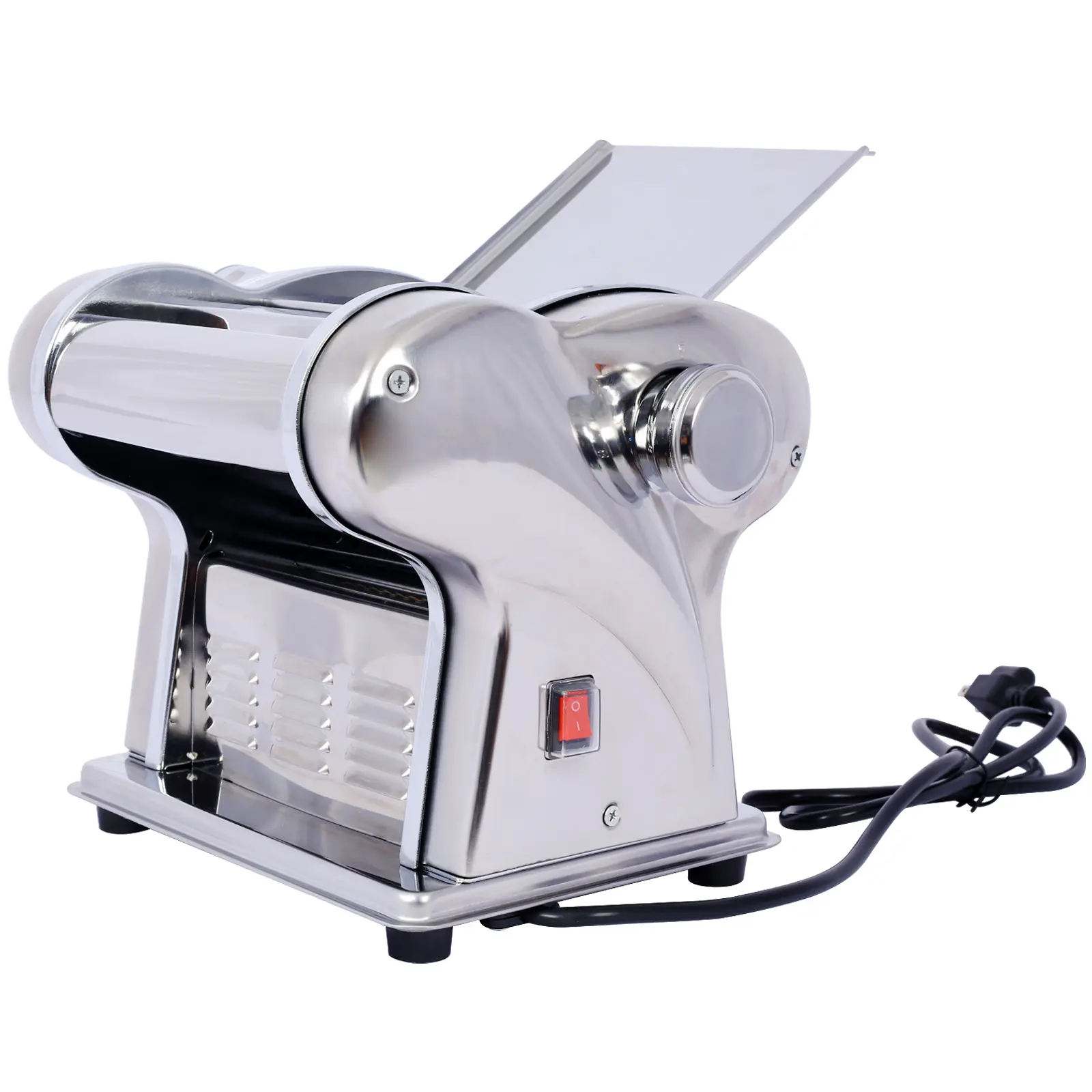 Sturdy Stainless Steel Electric Kitchen Pasta Machine - 110V 135W Power Dough Roller Cutter, Thickness Gear Adjustability, 2 Blades (1.5mm Round Noodle, 4mm Flat Noodle), Functional Home Use Perfect Gift