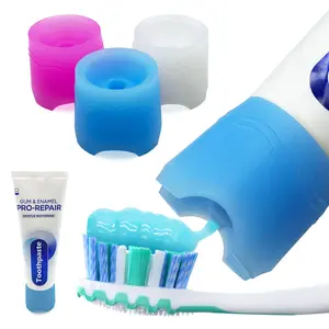 Chrome Cherry SqueezMe Self-Standing & Free-Standing Silicone Caps Mess-Free Toothpaste Dispenser Lids for Kids Adults Bathroom Accessories Hygienic Design Easy Application - Brush