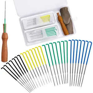 FTEVEN Needle Felting Needles, Needle Felting Tools Set Contains 28 Pcs Felting Needles in 4 Sizes, Wooden Handle, Finger Cots Felting Supplies for Beginners Adult DIY Felting Wool Craft