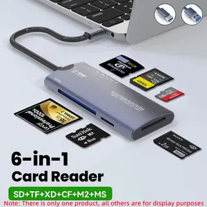 6-In-1 Usb2.0(Type-C) USB C Dongle Multi-Functional Card Reader SD TF Xd Cf M2 Memory Card Adapter, Data Transfer Compatible