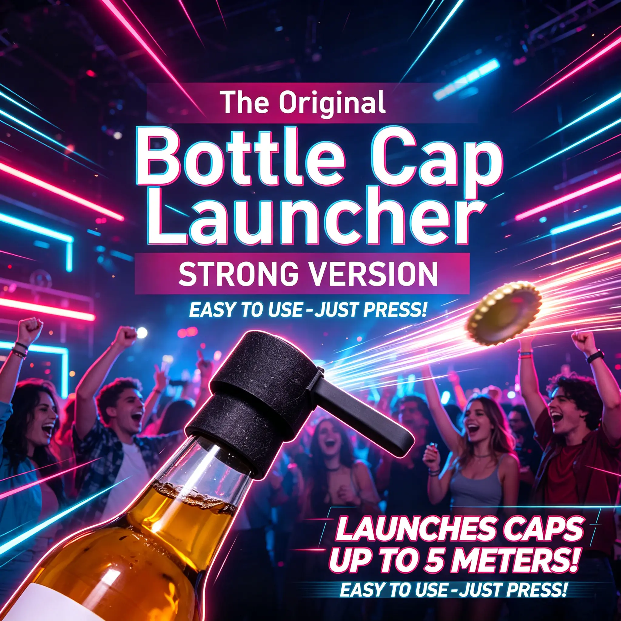 Bottle Cap Launcher Shooter – Fun Flying Bottle Cap Toy Launcher for Parties & Outdoor Games, Handheld Cap Blaster with Long Distance Shooting, Portable Stress Relief Gadget for Kids & Adults, Funny Barbecue Camping Party Toy Gift