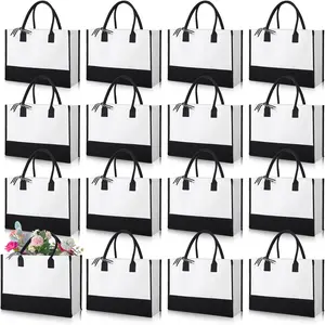 12 Pack Canvas Tote Bags Initial Classic Present Personalized Canvas Beach Bag for Wedding, Birthday, Beach(Black and White)
