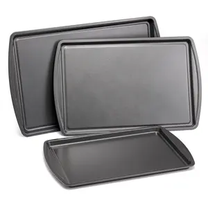 3pc Carbon Steel Nonstick Cookie Sheet Bakeware Set for Baking and Cooking - Large Medium Small Pans with Nonstick Coating and Warp Resistant Edges