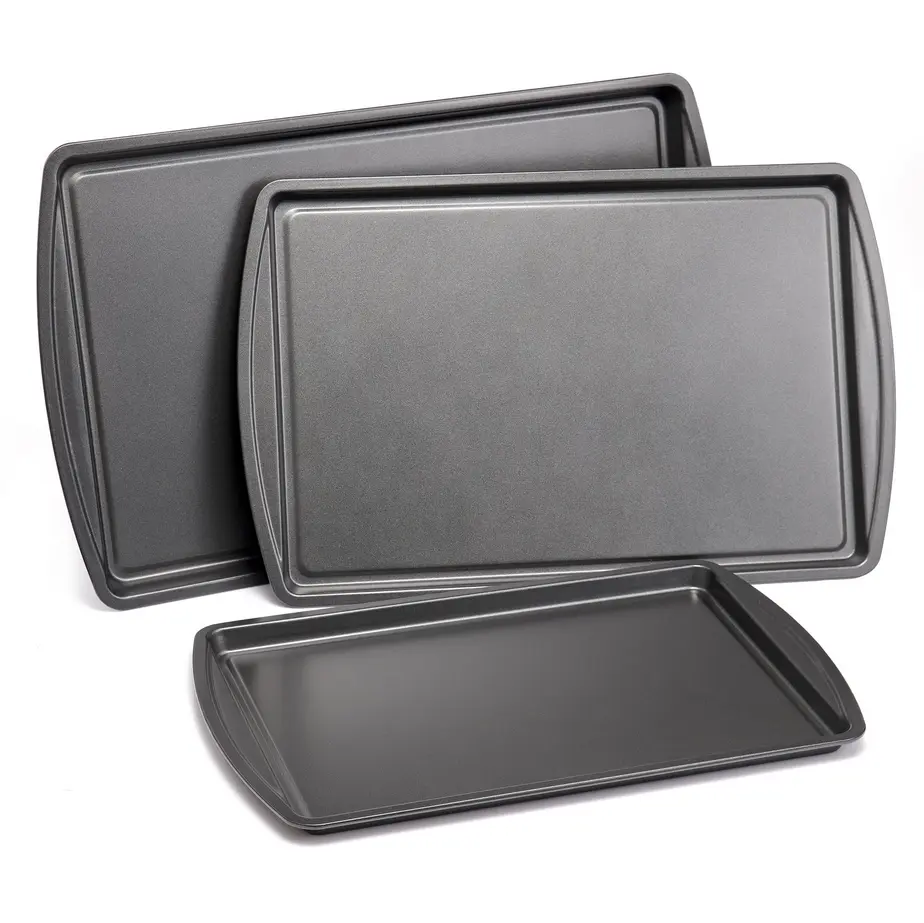 3pc Carbon Steel Nonstick Cookie Sheet Bakeware Set for Baking and Cooking - Large Medium Small Pans with Nonstick Coating and Warp Resistant Edges