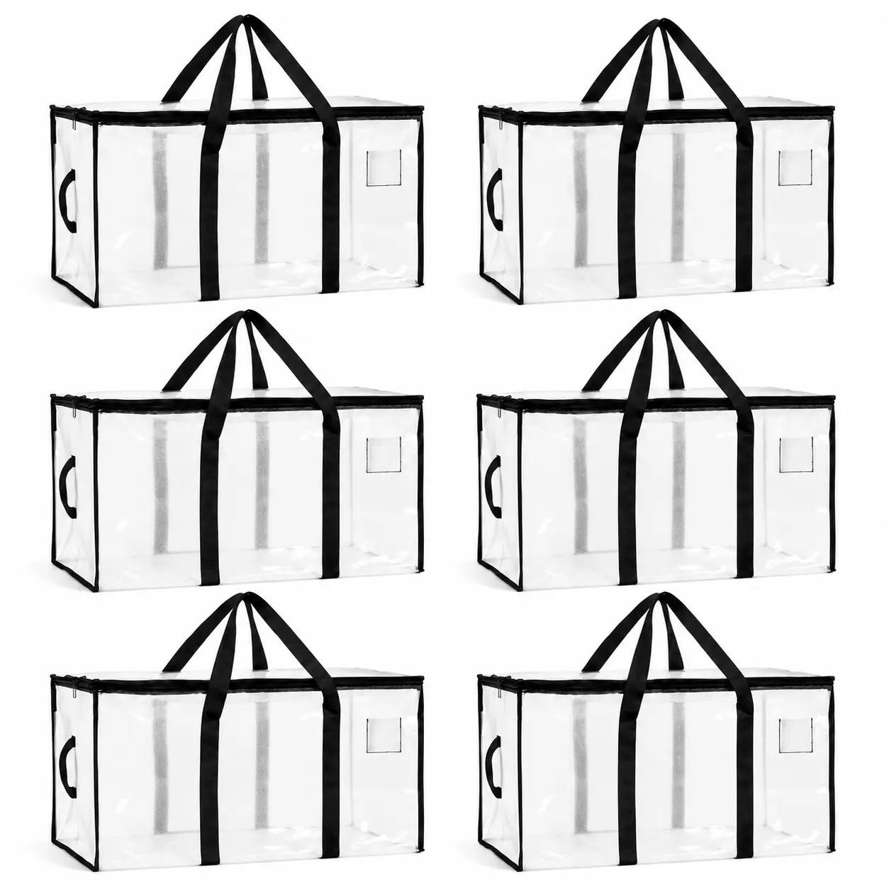 6 Pack Clear Moving Bags with Handles, Heavy Duty Large Storage Bags with Zipper, Reusable Transparent Tote Bags for Clothes, Bedding, Closet Organization, Moving, College Dorm & Travel