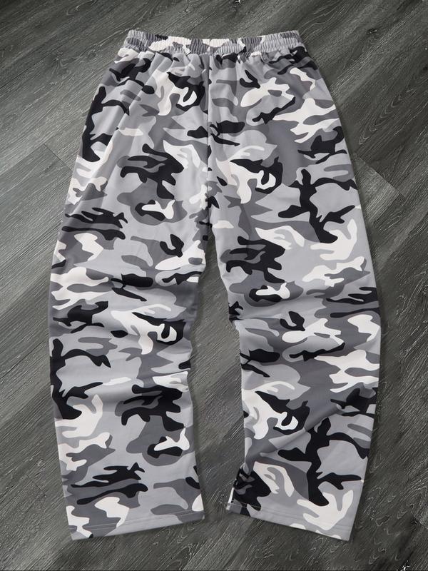 Men's Casual Military Camo Pants, Thorn Print Loose-Fit Drawstring Wide Leg, All-Season Comfortable Fabric, Perfect for Daily Wear