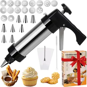 Cookie Cutter Gun Decoration Set, 27-Piece High-End Baking Tool Set, Used for Cookie Molds and Cake Decoration, Includes 16 Cookie Molds, 8 Icing Nozzles, and Cleaning Brush, Suitable for Women's DIY Christmas Cookie Making Gifts