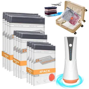 Vacuum Storage Bags for Travel with Pump - 12 Pack Vacuum Seal Bags for Clothing, Blankets, Bedding, Seasonal Storage, 80% Space Saver Compression Packing Bags for Suitcase and Luggage (12PACK)