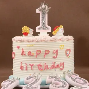 Crown Crystal Silver Color- Number 0-9 Candles, Creative Design for Birthdays & Celebrations, Elegant Decorative Element