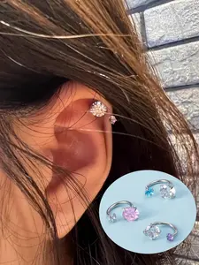 Stylish Horseshoe Earrings 18 Gauge Nose Ring, 6mm/3mm CZ Internal Thread Jewelry, Stainless Steel Hypoallergenic Cartilage Earrings Helix Piercing Septum Lip Ring Multipurpose