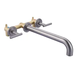 WOWOW Wall Mount Brushed Nickel Tub Faucet High Flow Two Handles Solid Brass, Bathtub Faucets with 2 Handles with Brass Rough in Valve Included
