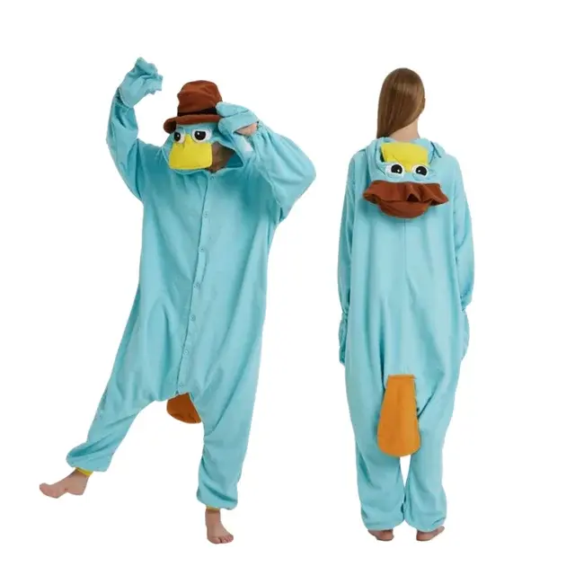 Anime Loose Bodysuit Platypus Costume Role Play Animal Hooded Jumpsuit Adult Women Cartoon Pajamas Christmas Halloween Clothes
