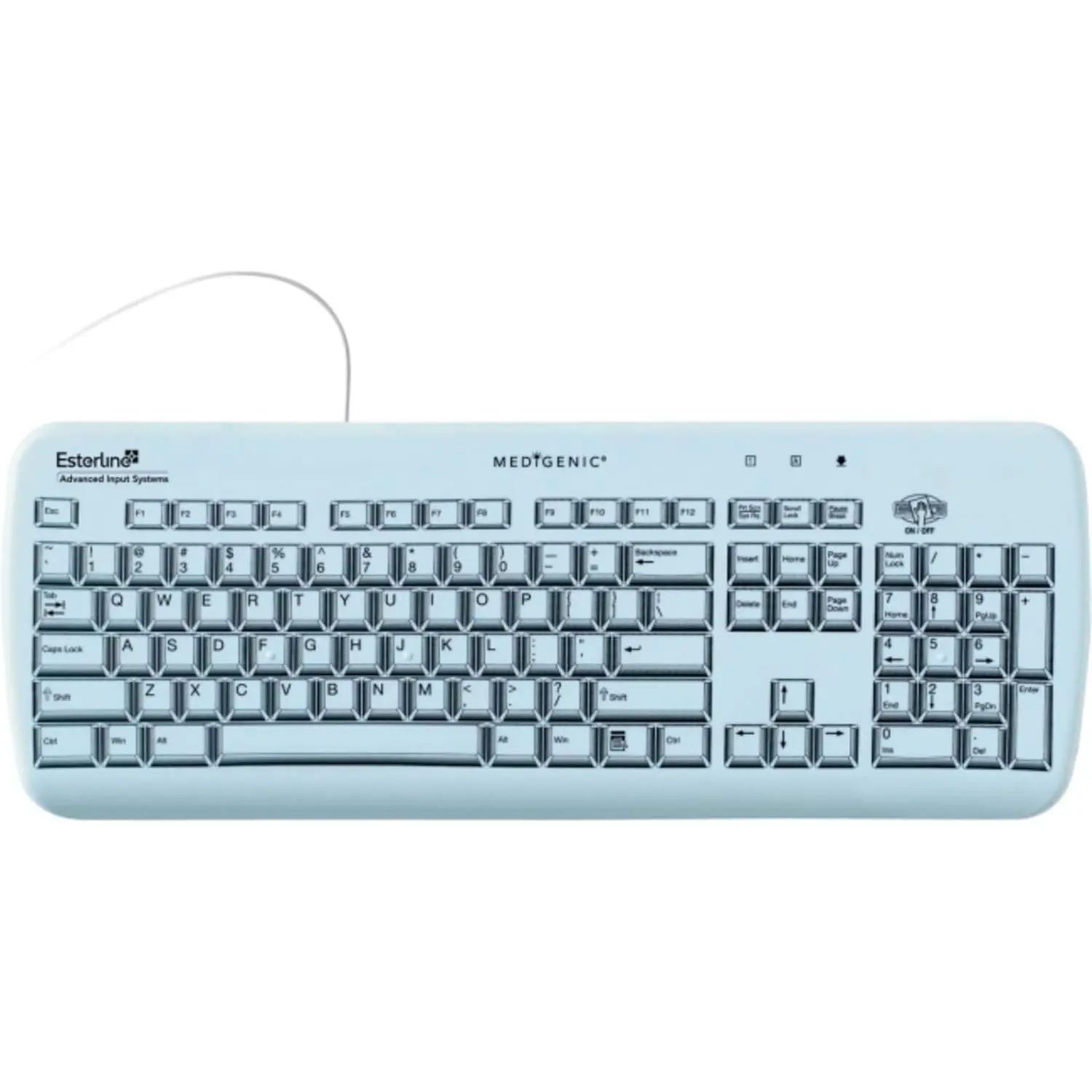 Esterline Essential Washable 104-Key Medical Flat Keyboard - Light Blue