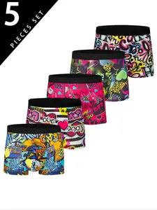 Men's All Over Print Boxer Brief, Casual Comfy Breathable Underwear for Daily Wear, Mens Underwear for All Seasons