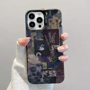 Compatible for iPhone 16 Pro Max 15 Plus 14 13 12 11 XR XS Case Screen Protector Lily Collag Shockproof Military Grade Protection