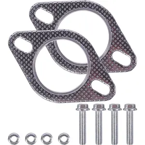 2PCS 2.5 inches High-Temperature Exhaust Flange Gasket Set includes 2 gaskets, 4 exhaust bolts and nuts, suitable for cars and trucks