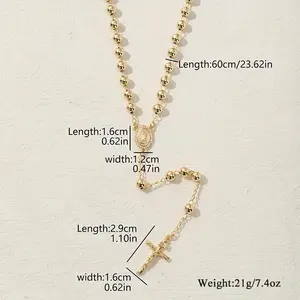 Catholic Y Necklace with Rosary Beads Our Lady of Guadalupe Cross Pendant for Women 60cm Religious Jewelry, Perfect for Everyday Style & Spirituality