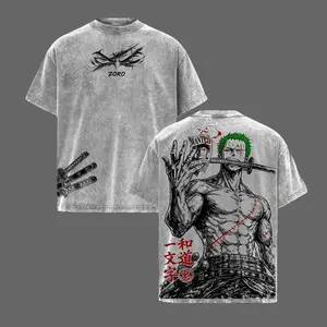 Roronoa Zoro One Piece Anime Three Sword Style Pirate Hunter Vintage Washed Oversized Graphic Tee Katana Warrior Streetwear Shirt