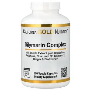 California Gold Nutrition Silymarin Complex with Milk Thistle Extract Plus Dandelion, Artichoke, Ginger, and BioPerine®, 360 Veggie Capsules