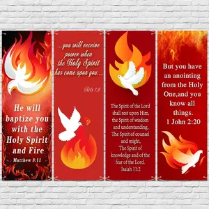 4 Pcs 5.9 Ft Church Banners for Sanctuary Wall Holy Spirit Pentecost Sunday Christians Religious Flags Hanging Backdrop Scripture Christmas Signs Decor For Church Outdoor