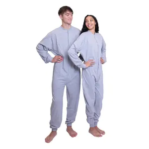 Gray Cotton Blend Union Suit - Heather Gray Footless Onesie - Unisex - Men & Women