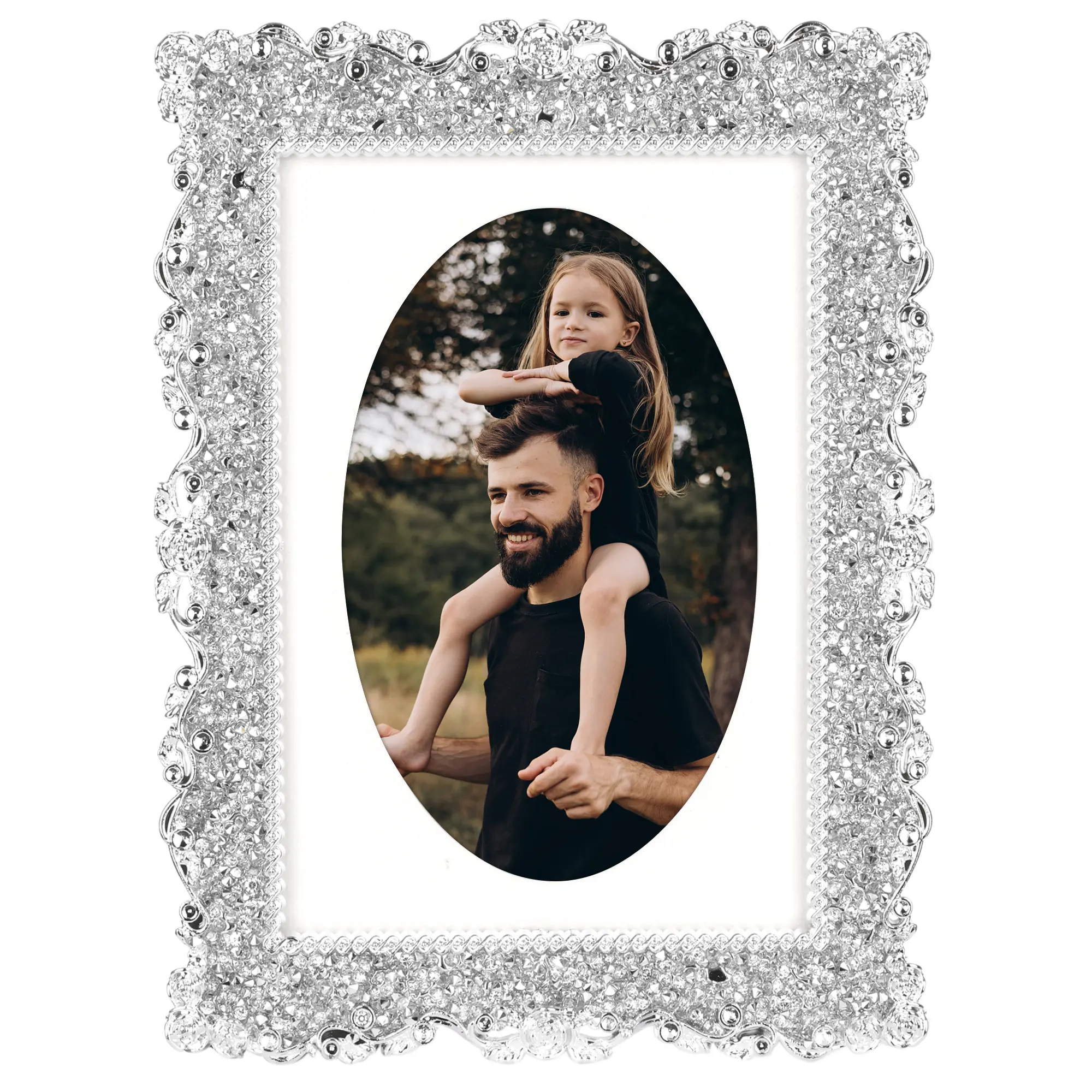 REGALWOVEN Modern Plated Picture Frame with Crystal for Wedding, Shiny Photo Frames with Clear Glass Horizontally or Vertically on the Desk Decor