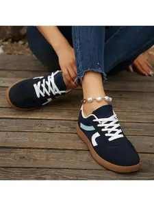 2.5cm Platform Color Block Retro Sneakers, Black & Pink, Vintage Casual Trainers