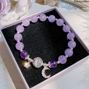 Women's Starry Cat Eye Crystal Bracelets - Niche Moonlight Fashion Accessory with Purple, White Star-Moon Charms