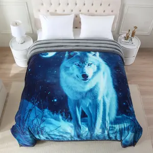 11 lbs Weight,Winter Blanket King Size 85" x 93" Heavy Silky Soft 3 Ply A&B Printed Plush Blanket with Animal Design Ultra Soft Crystal Velvet Texture Wolf Print