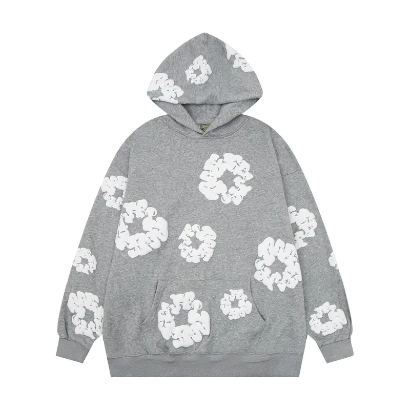 Harajuku Casual Loose Hoodie with Flower Print for Men and Women