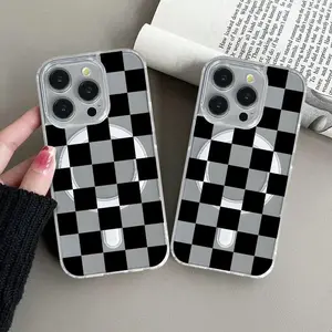 Black White Checkerboard MagSafe Phone Case For iPhone 17,16,15,14,13,12 Samsung S 20,21,22,23,24,25,26 Ultra Plus Fe Note Edeg Shockproof Protective Jelly Finish MagSafe Cover