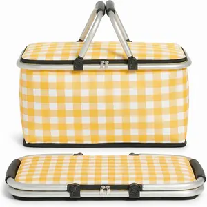 Portable Insulated Personal Cooler, Portable Insulation Picnic Bag, Foldable Insulation Food Storage Basket, Collapsible Insulated Cooler Bag, Outdoor Picnic Insulation Bag, Folding Picnic Basket for Outdoor Camping, Lightweight Insulated Pack Thermal Bag