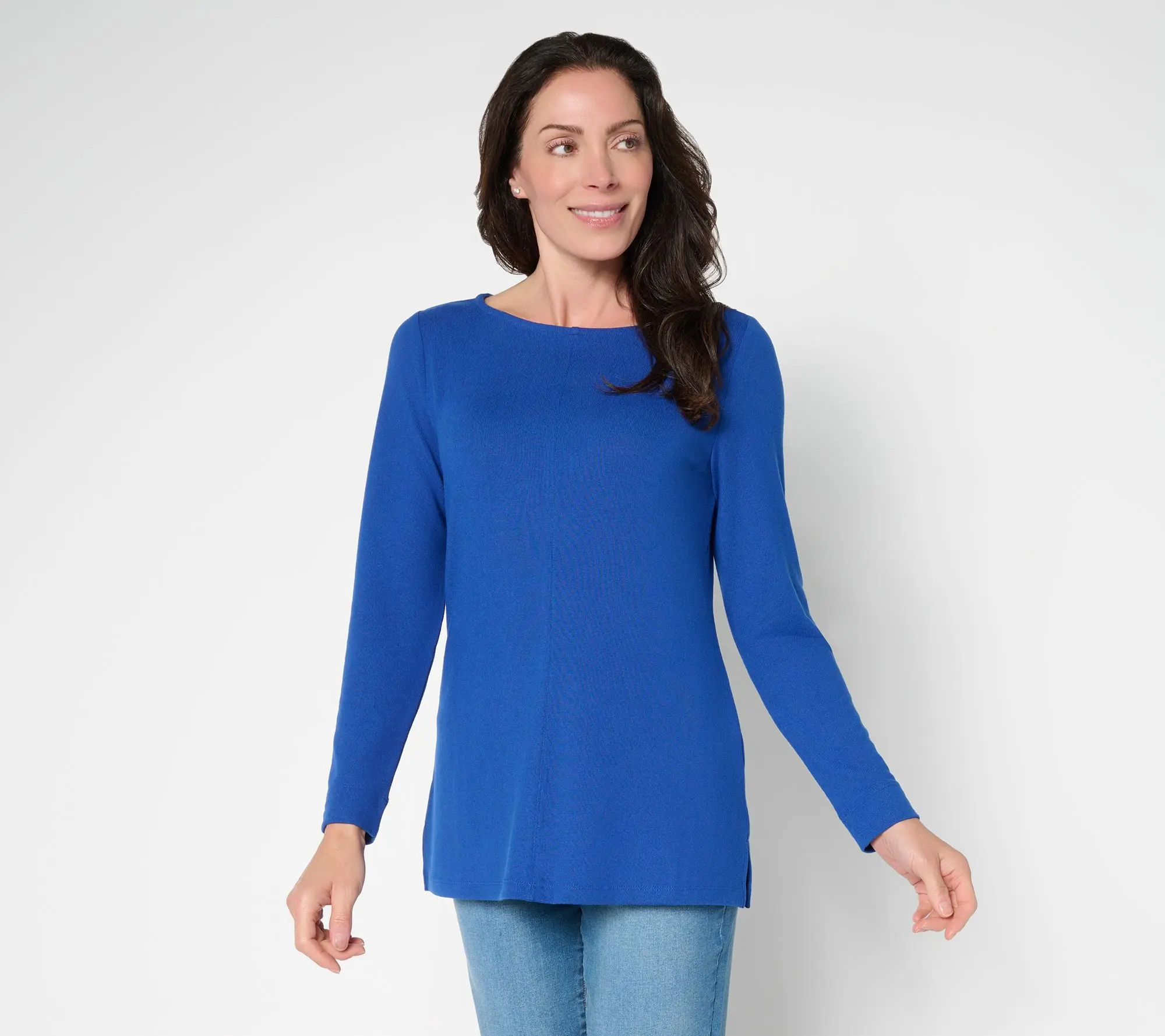 Denim & Co. Essentials Petite Heavenly Jersey Boat Neck Tunic