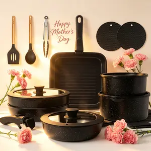 Kikcoin RV Nonstick Cookware Set Non-Toxic Ceramic 22pcs pots and pans set complete Cookware Set with Lids,Detachable Handle,cook in RV PFAS-Free,Dishwasher Oven Safe,Kitchen Outdoorfun Induction Compatible Handwashing Recommended, Stovetops