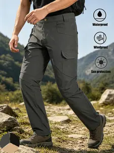 Men's Outdoor Sports Pants Multi-Pocket Tactical Workwear, Casual Cargo Style, Zipper Pockets Straight Leg, Suitable for Hiking, Travel, Casual Wear, Durable and Practical